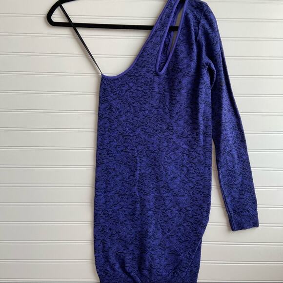 BCBGeneration XS/S Purple Cutout One Shoulder Long Sleeve Bodycon Mini Dress - Picture 4 of 6